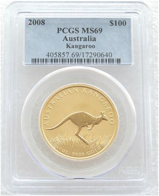 2008 Australia Kangaroo $100 Gold 1oz Coin PCGS MS69