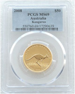 2008 Australia Kangaroo $50 Gold 1/2oz Coin PCGS MS69