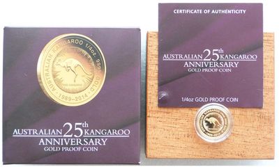 2014-P Australia Kangaroo $25 Gold Proof 1/4oz Coin Box Coa