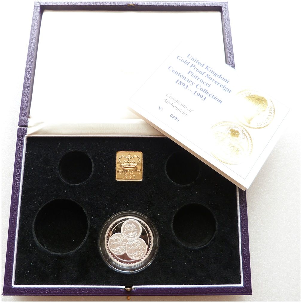 1993 Royal Mint Pistrucci 100th Anniversary Sovereign Gold Proof 4 Coin Box Coa No Coins