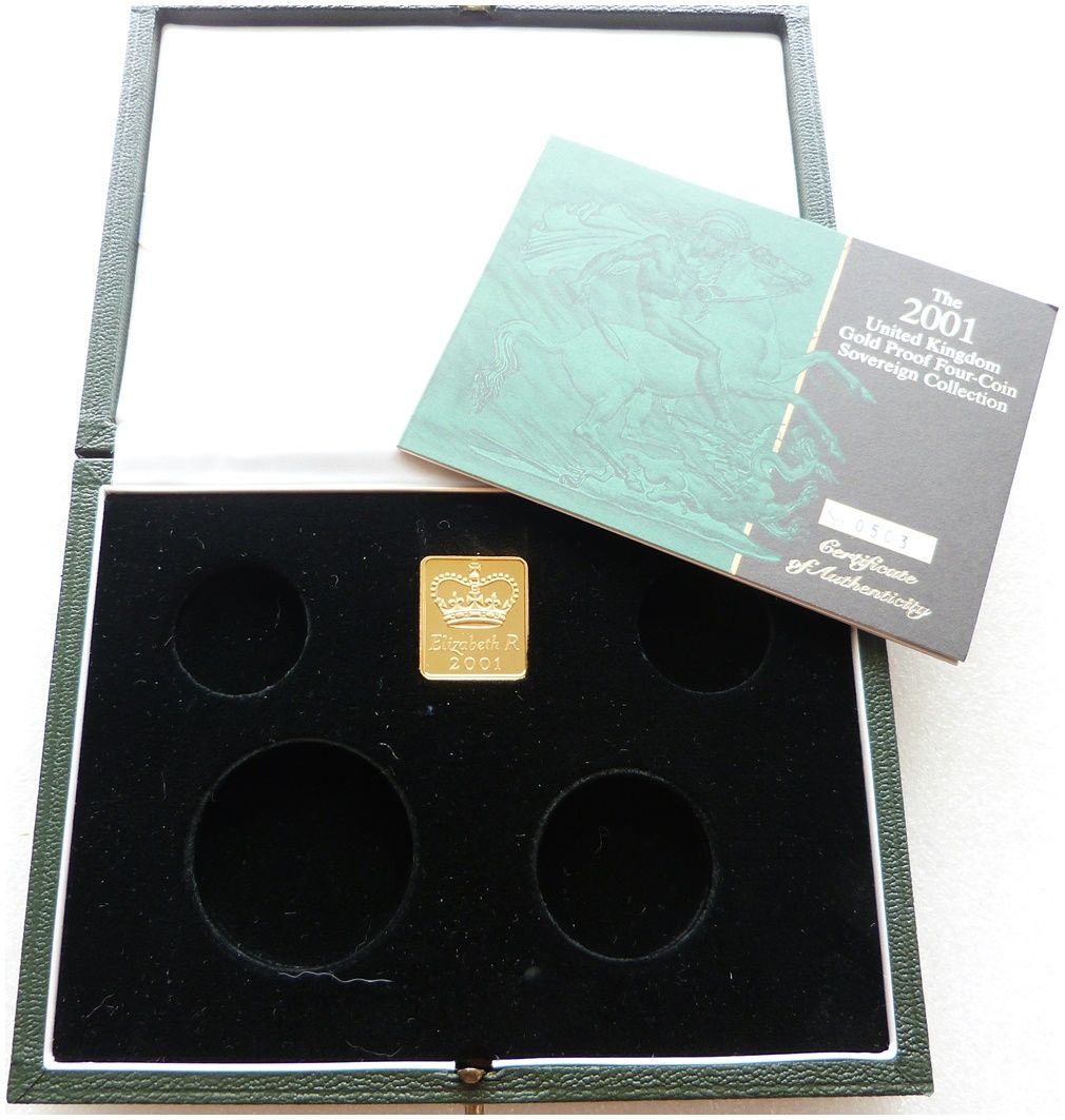 2001 Royal Mint Sovereign Gold Proof 4 Coin Box Coa No Coins