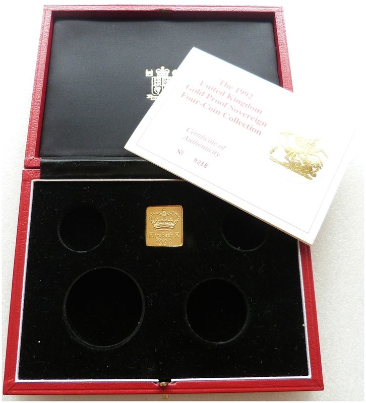 1992 Royal Mint Sovereign Gold Proof 4 Coin Box Coa No Coins