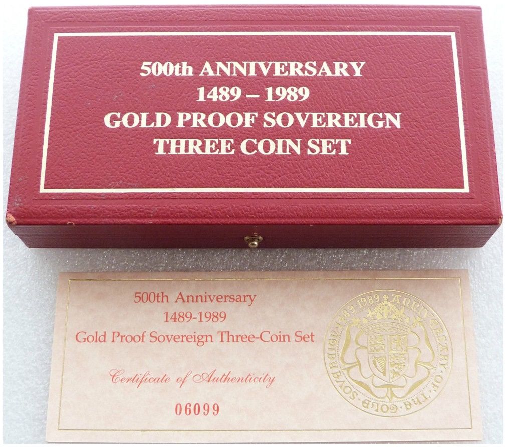 1989 Tudor Rose Sovereign Gold Proof 3 Coin Set Box Coa No Coins