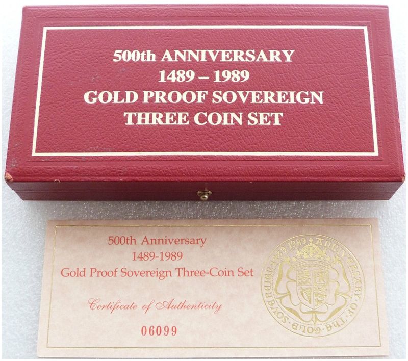 1989 Tudor Rose Sovereign Gold Proof 3 Coin Set Box Coa No Coins