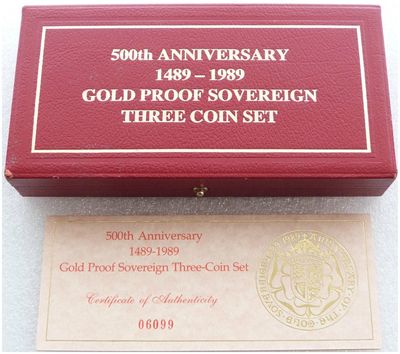 1989 Tudor Rose Sovereign Gold Proof 3 Coin Set Box Coa No Coins