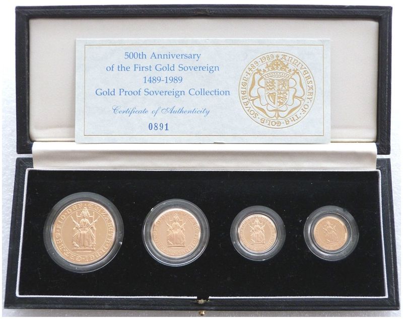 1989 Tudor Rose Gold Proof Sovereign 4 Coin Set Box Coa
