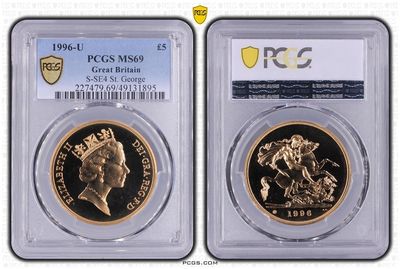 1996-U St George and the Dragon £5 Sovereign Gold Coin PCGS MS69