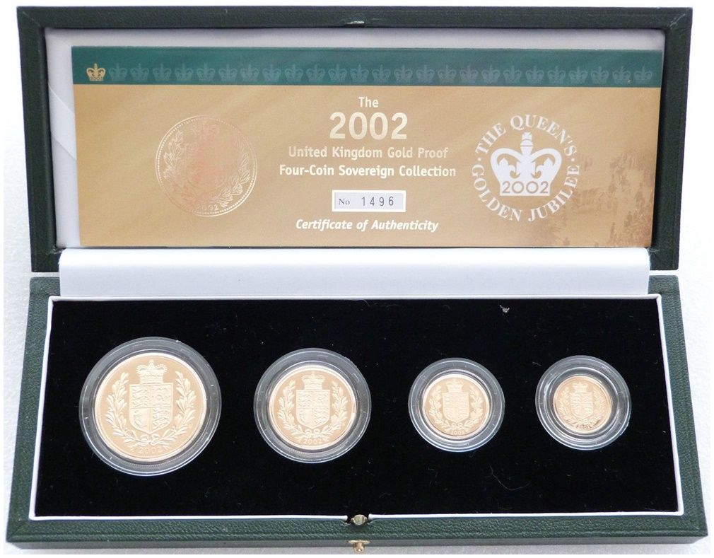 2002 Golden Jubilee Sovereign Gold Proof 4 Coin Set Box Coa