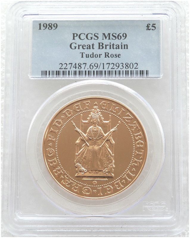 1989-U Tudor Rose £5 Sovereign Gold Coin PCGS MS69