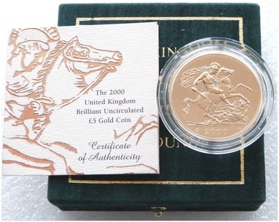 2000-U St George and the Dragon £5 Sovereign Gold Coin Box Coa