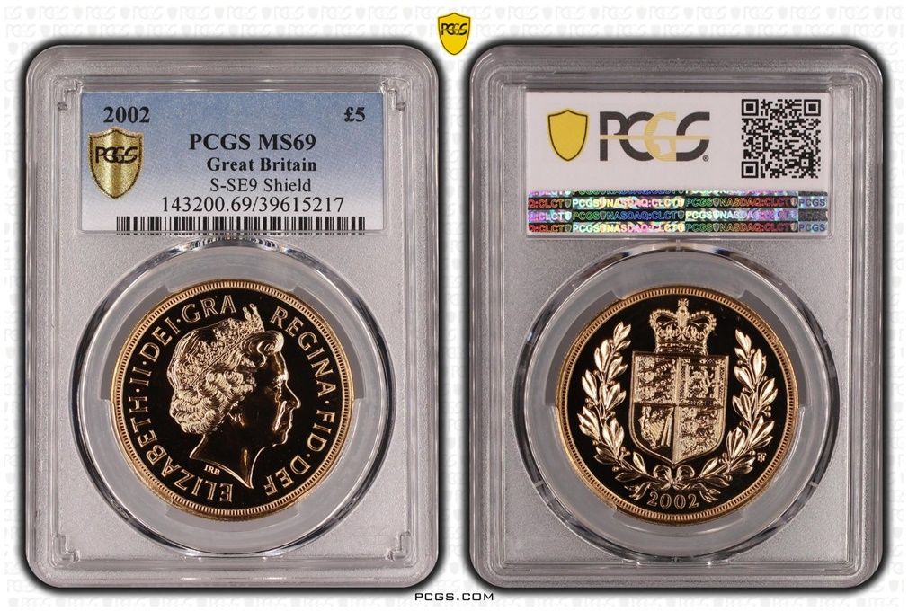2002 Golden Jubilee £5 Sovereign Gold Coin PCGS MS69