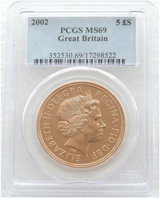 2002 Golden Jubilee £5 Five Pound Sovereign Gold Coin PCGS MS69