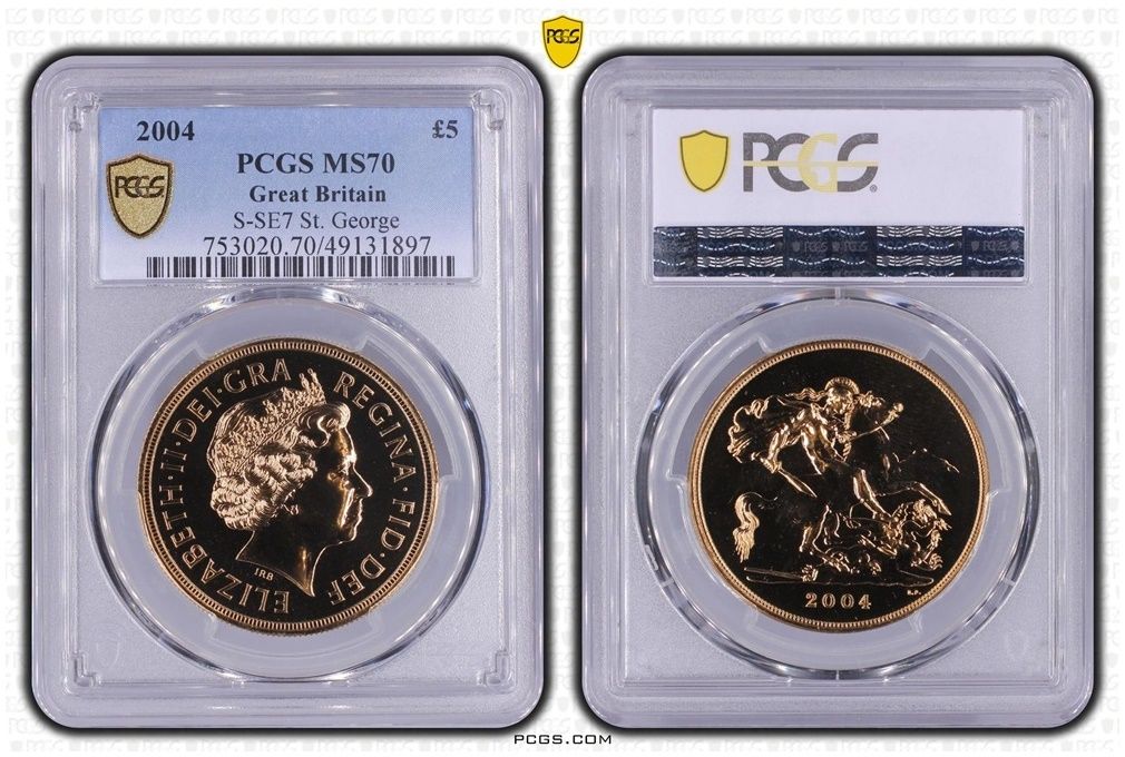2004 St George and the Dragon £5 Five Pound Sovereign Gold Coin PCGS MS70