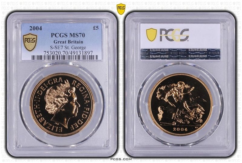 2004 St George and the Dragon £5 Five Pound Sovereign Gold Coin PCGS MS70