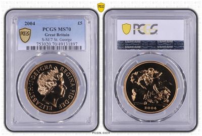 2004 St George and the Dragon £5 Five Pound Sovereign Gold Coin PCGS MS70