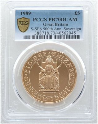1989 Tudor Rose £5 Five Pound Sovereign Gold Proof Coin PCGS PR70 DCAM