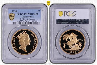 1990 St George and the Dragon £5 Five Pound Sovereign Gold Proof Coin PCGS PR70 DCAM