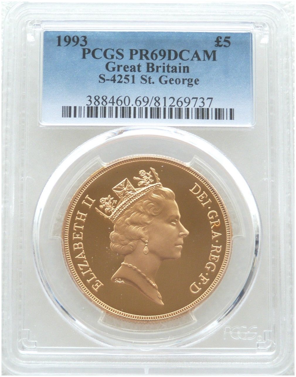 1993 St George and the Dragon £5 Five Pound Sovereign Gold Proof Coin PCGS PR69 DCAM
