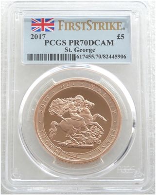 2017 Pistrucci £5 Five Pound Sovereign Gold Proof Coin PCGS PR70 DCAM First Strike