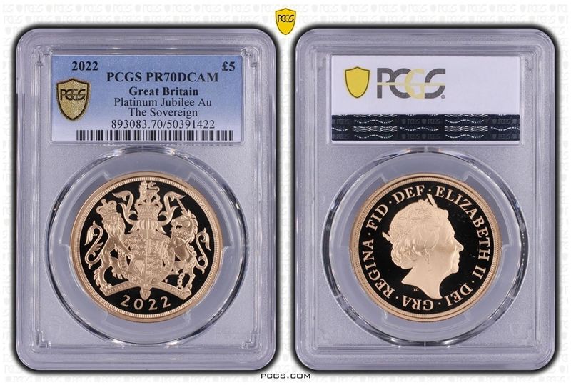 2022 Platinum Jubilee £5 Sovereign Gold Proof Coin PCGS PR70 DCAM