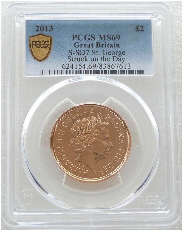 2013 Struck on the Day Queens Coronation £2 Double Sovereign Gold Coin PCGS MS69 - Mintage 124