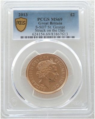 2013 Struck on the Day Queens Coronation £2 Double Sovereign Gold Coin PCGS MS69 - Mintage 124