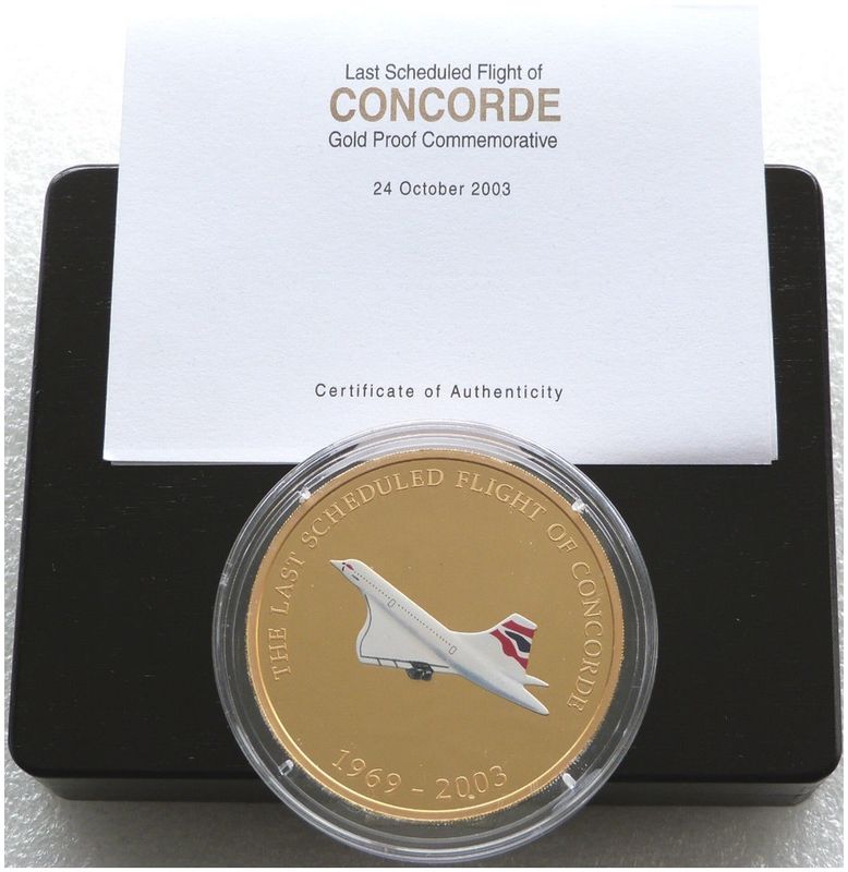 2003 Final Flight Concorde Commemorative Gold Proof 5oz Coin Medal Box Coa - Mintage 50