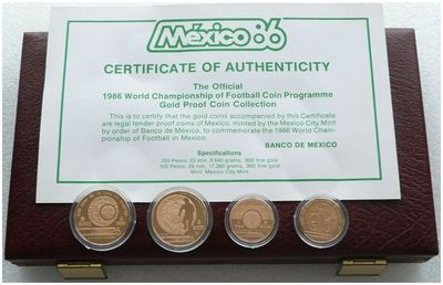 1986 Mexico Football World Cup Gold Proof 4 Coin Set Box Coa