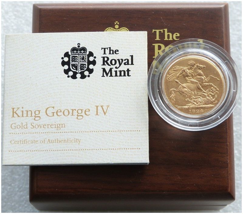 1824 George IV St George and the Dragon Full Sovereign Gold Coin Box Coa