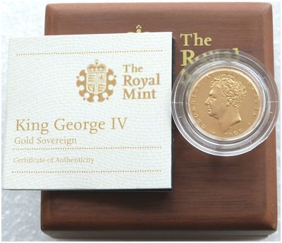 1826 George IV Bare Head Royal Arms Full Sovereign Gold Coin Box Coa