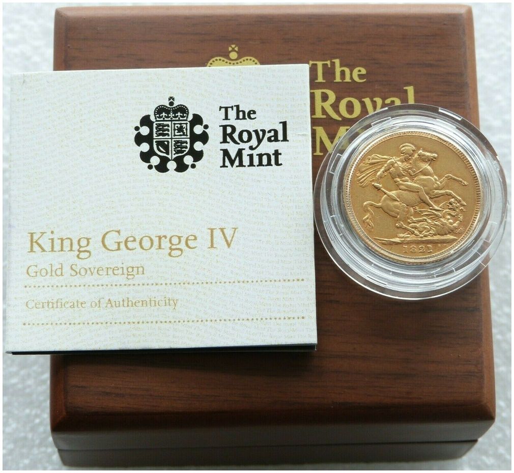 1821 George IV St George and the Dragon Full Sovereign Gold Coin Box Coa