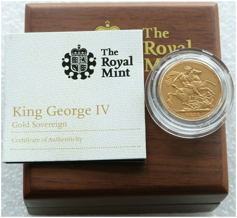 1821 George IV St George and the Dragon Full Sovereign Gold Coin Box Coa