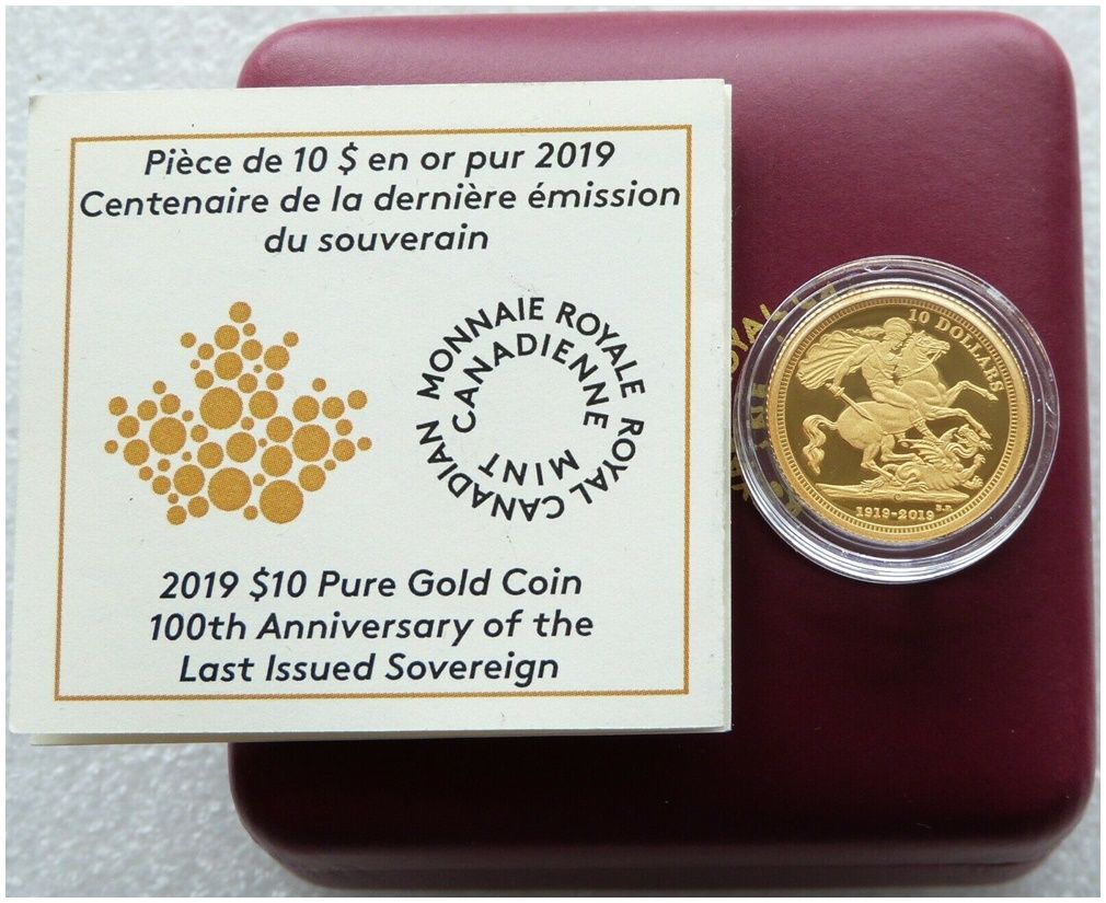 2019 Canada Last Sovereign $10 Gold Proof 1/4oz Coin Box Coa