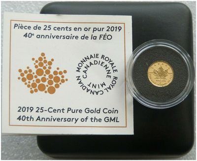 2019 Canada Maple Leaf 25c Gold Reverse Proof Coin Box Coa