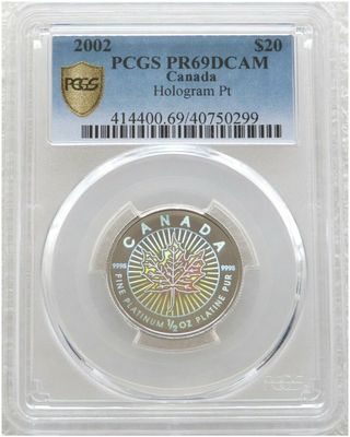 2002 Canada Maple Leaf Hologram $20 Platinum Proof 1/2oz Coin PCGS PR69 DCAM