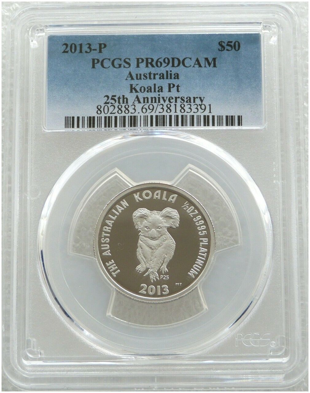 2013 Australia Koala 25th Anniversary $50 Platinum Proof 1/2oz Coin PCGS PR69 DCAM