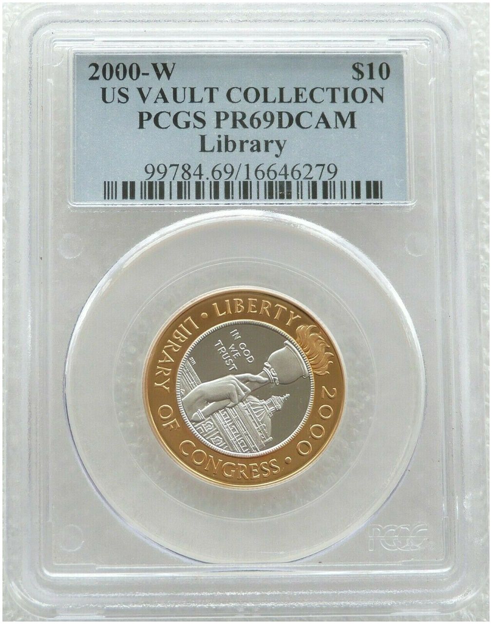2000-W American Library of Congress Bi-Metal $10 Platinum Gold Proof Coin PCGS PR69 DCAM