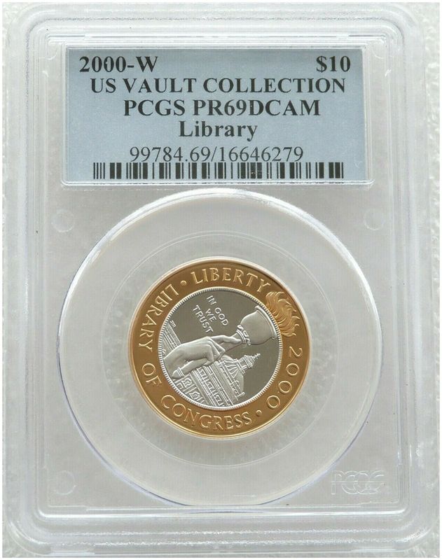 2000-W American Library of Congress Bi-Metal $10 Platinum Gold Proof Coin PCGS PR69 DCAM