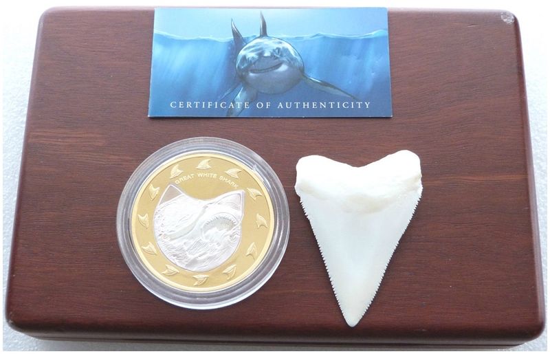 2005 Cook Islands Great White Shark Bi-Metal $150 Gold Silver Proof 2oz Coin Box Coa