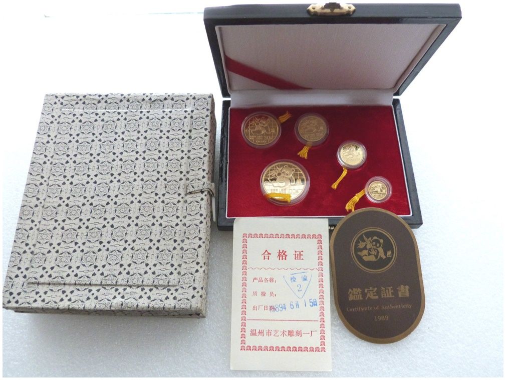 1989-P China Panda Gold Proof 5 Coin Set Box Coa
