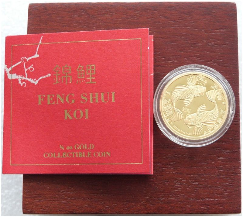 2014 Niue Feng Shui Koi $25 Gold Proof 1/4oz Coin Box Coa