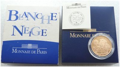 2002 France Blanche Neige Snow White 20 Euro Gold Proof 1/2oz Coin Box Coa