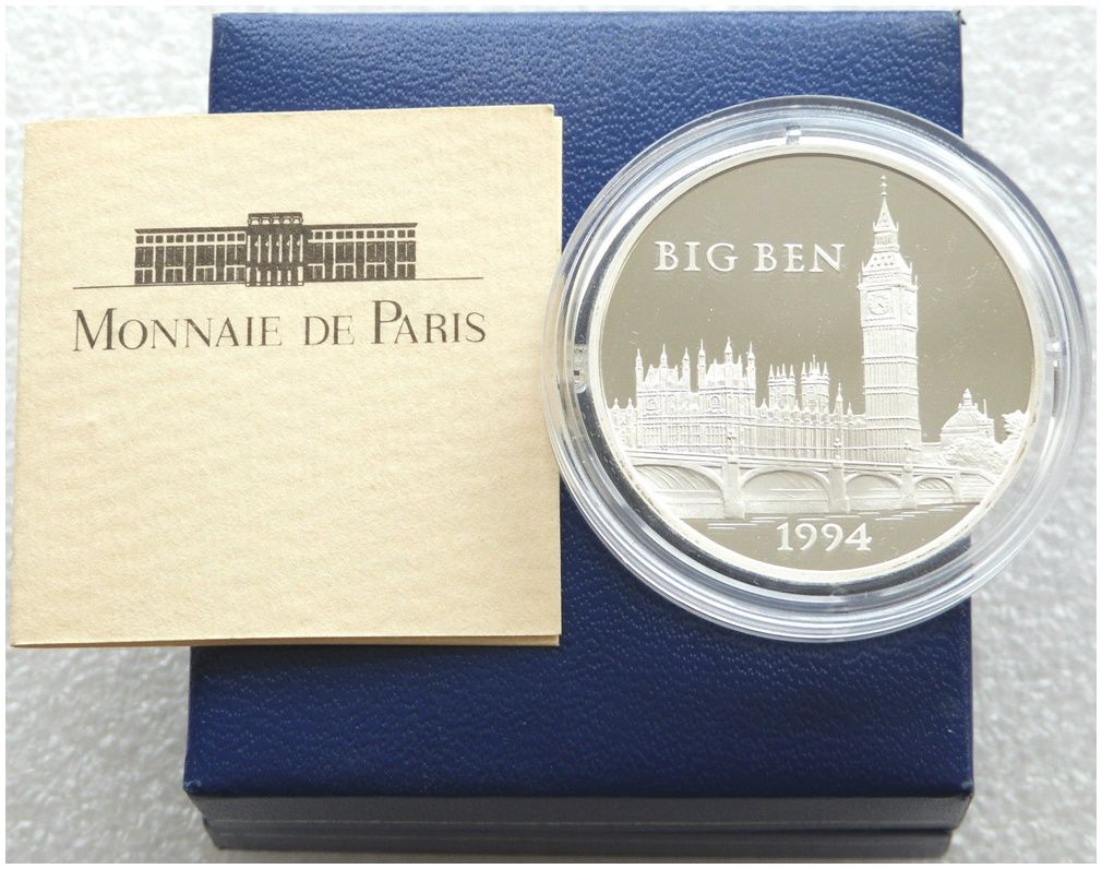 1994 France Monuments of Europe Big Ben 100 Franc Silver Proof Coin Box Coa
