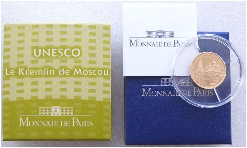 2009 France Unesco Kremlin Moscow 50 Euro Gold Proof 1/4oz Coin Box Coa