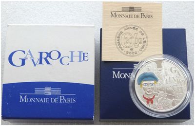 2002 France Les Miserables Victor Hugo Gavroche Colour 1.5 Euro Silver Proof Coin Box Coa