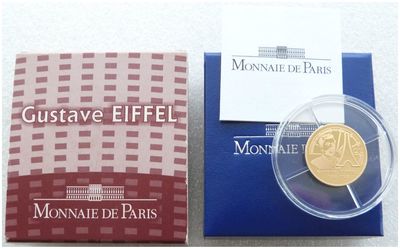 2009 France Gustave Eiffel 50 Euro Gold Proof 1/4oz Coin Box Coa