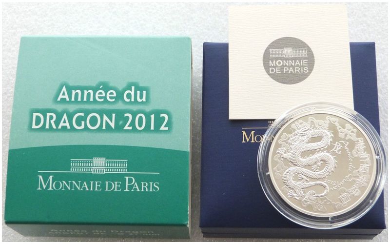 2012 France Lunar Dragon 10 Euro Silver Proof Coin Box Coa