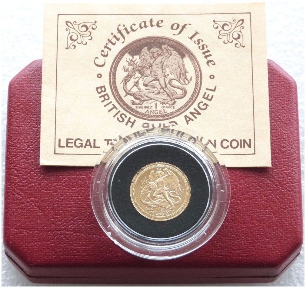 1985 Isle of Man Manx Angel Gold Proof 1/10oz Coin Box Coa