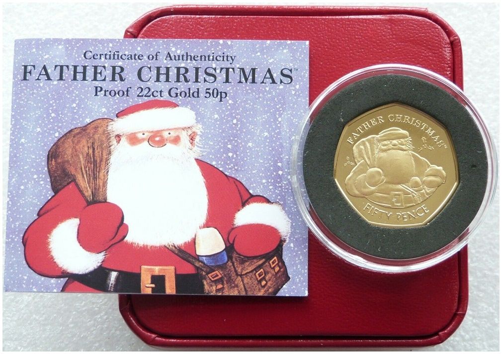 2018 Gibraltar Father Christmas 50p Gold Proof Coin Box Coa