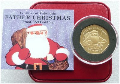 2018 Gibraltar Father Christmas 50p Gold Proof Coin Box Coa